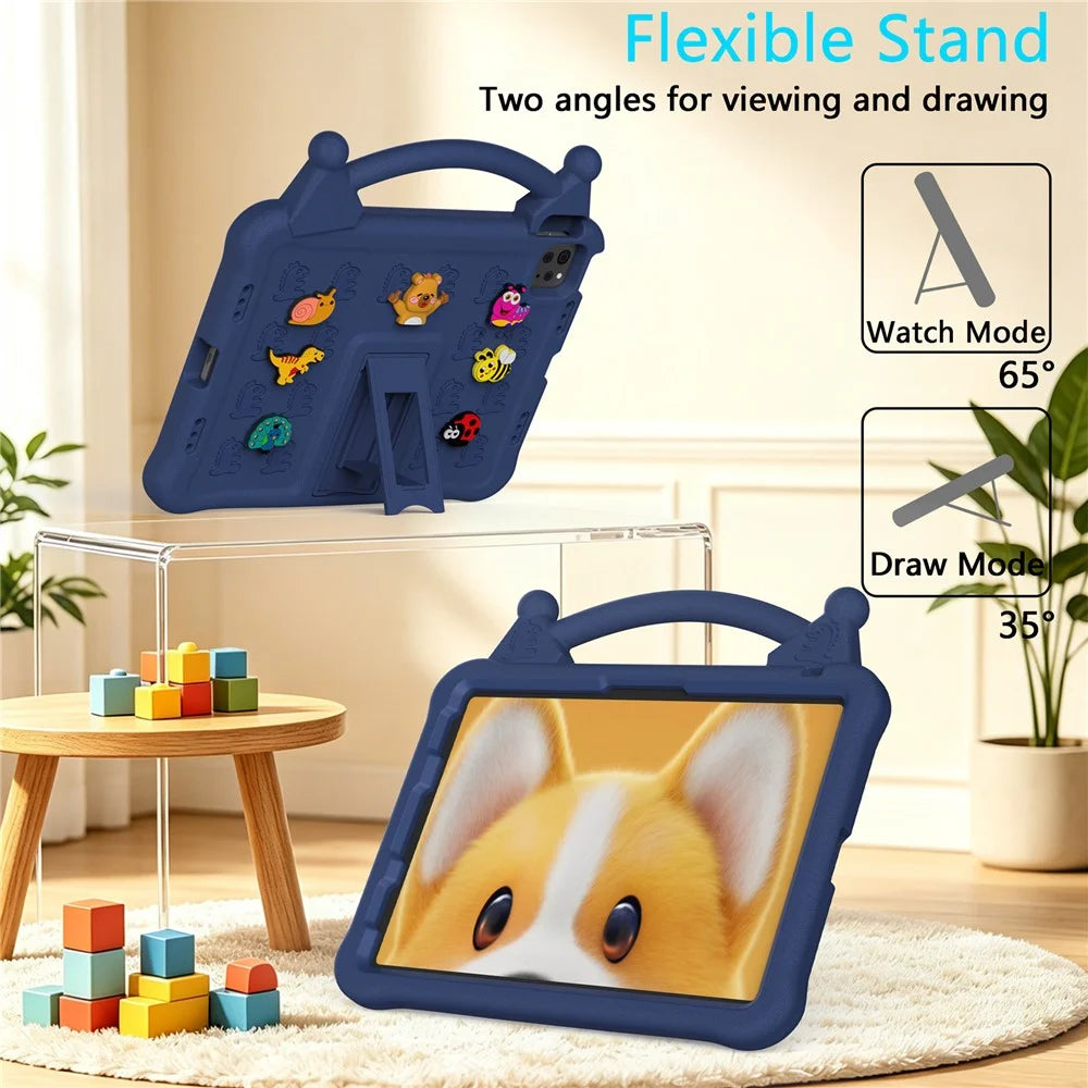 Cartoon EVA Tablet Case for iPad Pro 11 (2025) / (2024) / (2022) / (2021) / (2020) / (2018) / Air (2022) / (2020) , Kickstand Kid-Friendly Shockproof Cover - Navy Blue - 3