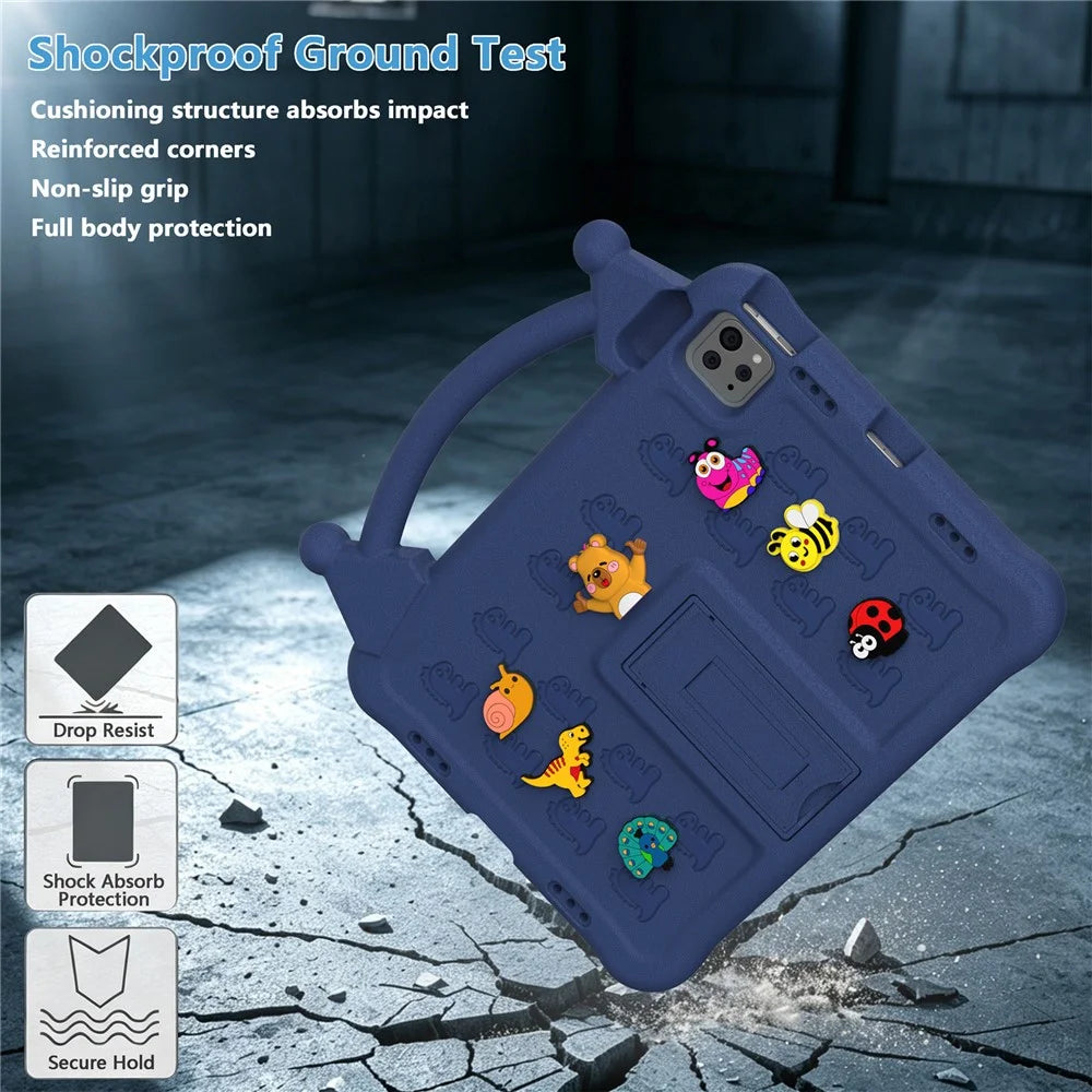Cartoon EVA Tablet Case for iPad Pro 11 (2025) / (2024) / (2022) / (2021) / (2020) / (2018) / Air (2022) / (2020) , Kickstand Kid-Friendly Shockproof Cover - Navy Blue - 4