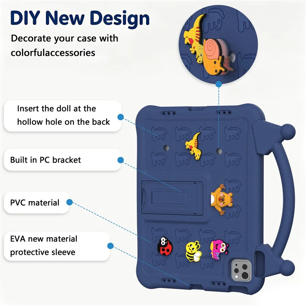 Cartoon EVA Tablet Case for iPad Pro 11 (2025) / (2024) / (2022) / (2021) / (2020) / (2018) / Air (2022) / (2020) , Kickstand Kid-Friendly Shockproof Cover - Navy Blue - 6