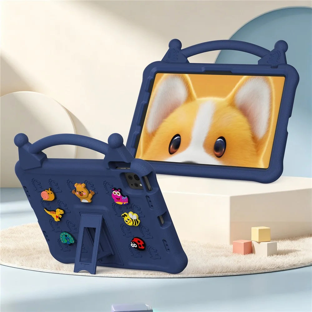 Cartoon EVA Tablet Case for iPad Pro 11 (2025) / (2024) / (2022) / (2021) / (2020) / (2018) / Air (2022) / (2020) , Kickstand Kid-Friendly Shockproof Cover - Navy Blue - 7