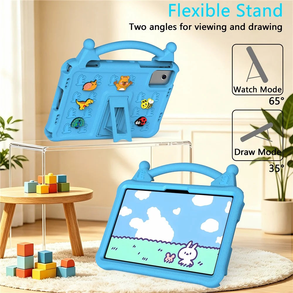 Cartoon EVA Tablet Case for Xiaomi Pad 6 / Pad 6 Pro / Redmi Pad SE / Redmi Pad 2 11 / Lenovo Tab M11 / Xiaoxin Pad 11 2024 / Idea Tab / Tab K11 Gen 2 / TECNO Megapad SE , Kickstand Kid-Friendly Shockproof Cover - Blue - 3
