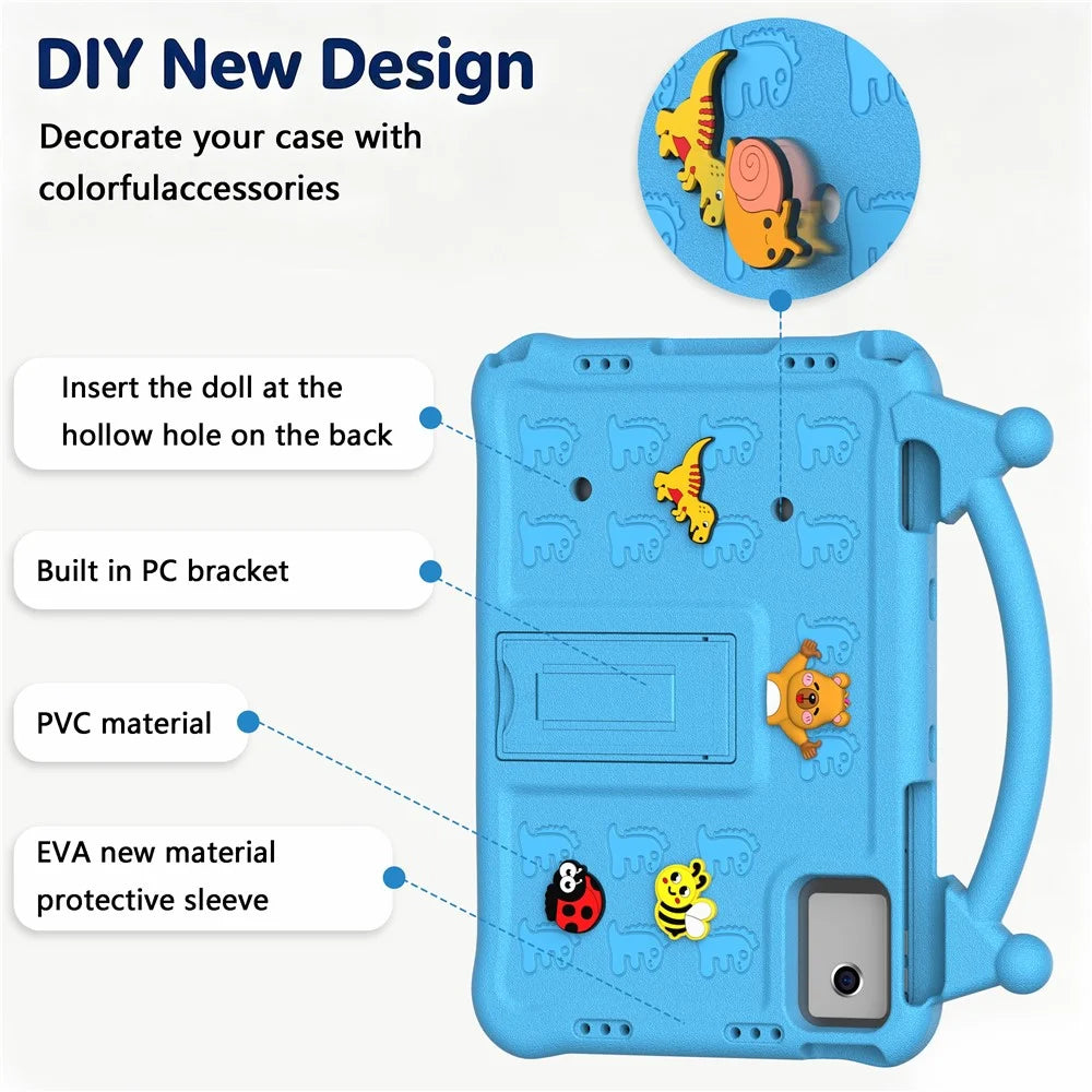 Cartoon EVA Tablet Case for Xiaomi Pad 6 / Pad 6 Pro / Redmi Pad SE / Redmi Pad 2 11 / Lenovo Tab M11 / Xiaoxin Pad 11 2024 / Idea Tab / Tab K11 Gen 2 / TECNO Megapad SE , Kickstand Kid-Friendly Shockproof Cover - Blue - 7