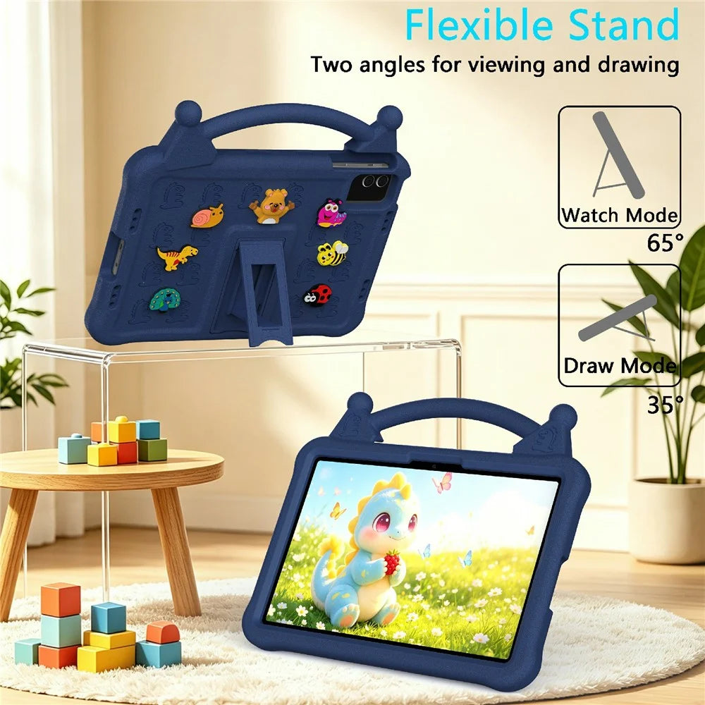 For TECNO Megapad 11 / Infinix XPAD 30E Case Kickstand Kid-Friendly Shockproof Cartoon EVA Tablet Cover - Navy Blue - 3