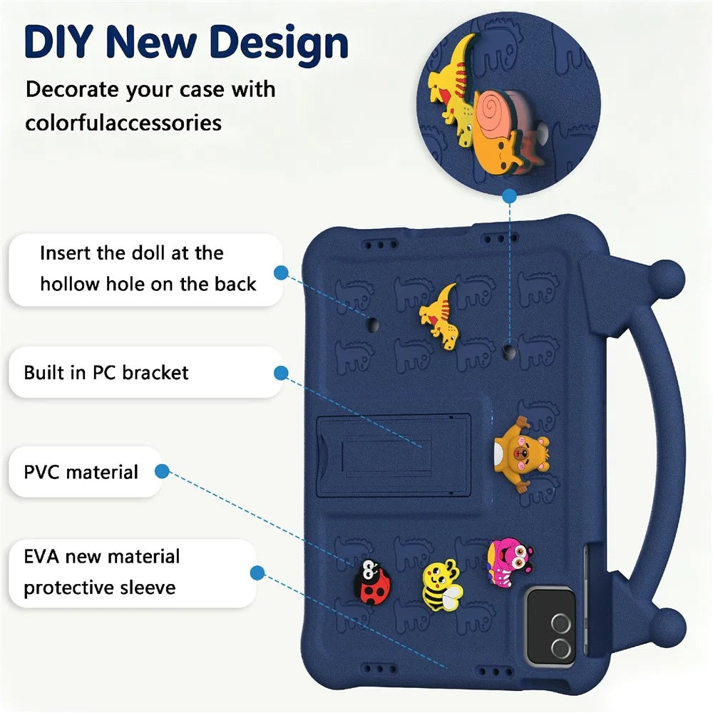 For TECNO Megapad 11 / Infinix XPAD 30E Case Kickstand Kid-Friendly Shockproof Cartoon EVA Tablet Cover - Navy Blue - 5