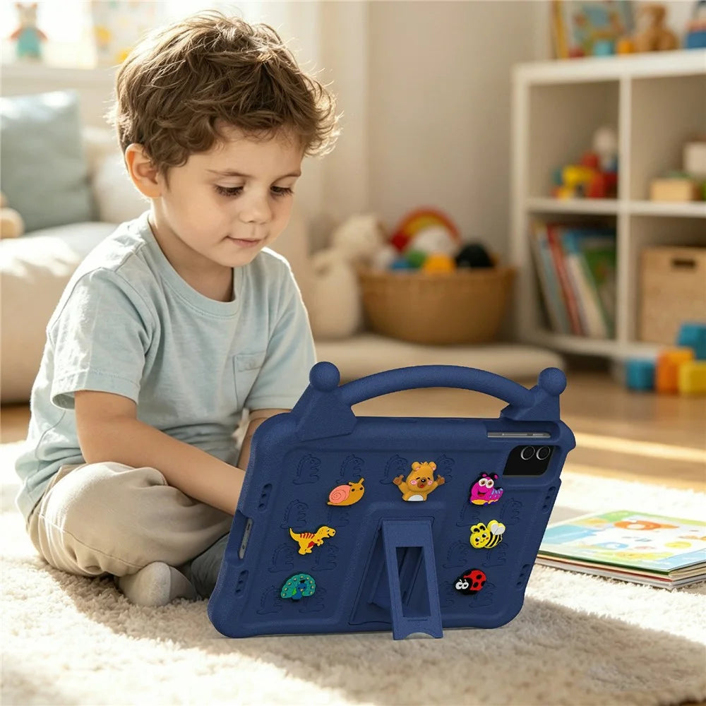 For TECNO Megapad 11 / Infinix XPAD 30E Case Kickstand Kid-Friendly Shockproof Cartoon EVA Tablet Cover - Navy Blue - 7