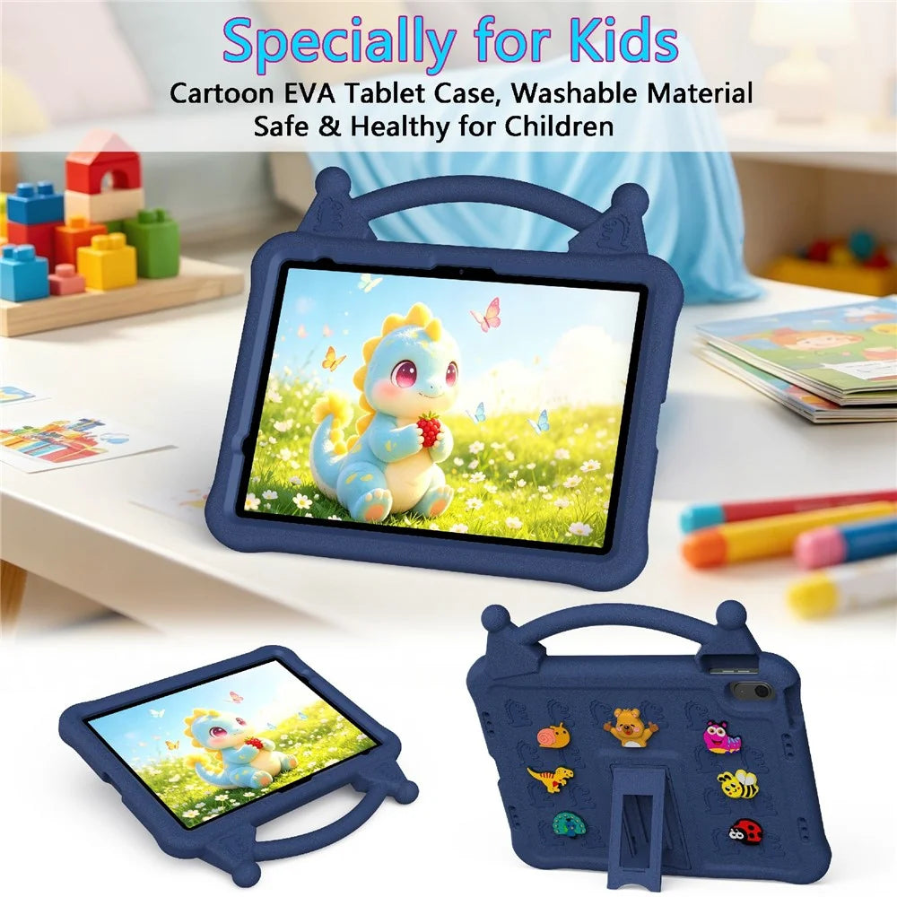 Cartoon EVA Tablet Case for iPad Air 11 (2026) / (2025) / (2024) / iPad (2025) / iPad 10.9 (2022) , Kickstand Kid-Friendly Shockproof Cover - Navy Blue - 2