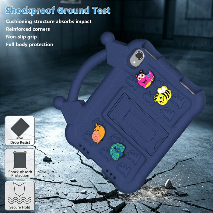 For iPad mini (2024) / (2021) Case Kickstand Kid-Friendly Shockproof Cartoon EVA Tablet Cover - Navy Blue - 4