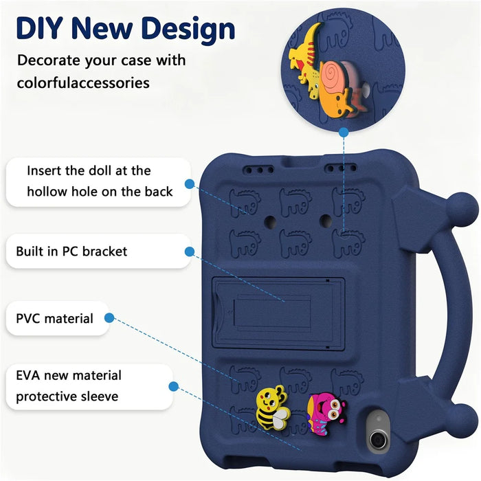 For iPad mini (2024) / (2021) Case Kickstand Kid-Friendly Shockproof Cartoon EVA Tablet Cover - Navy Blue - 5
