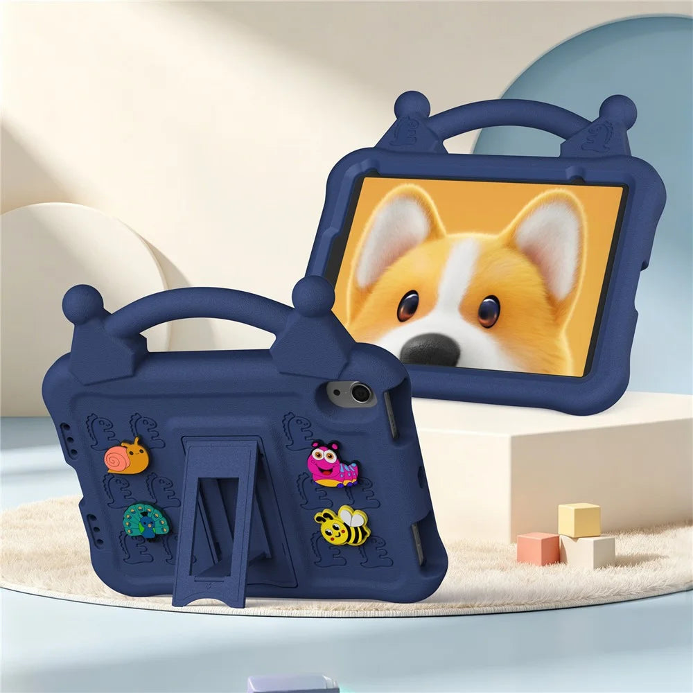 For iPad mini (2024) / (2021) Case Kickstand Kid-Friendly Shockproof Cartoon EVA Tablet Cover - Navy Blue - 7