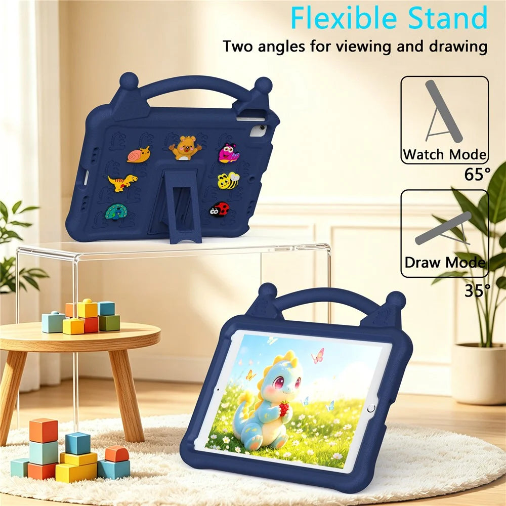 Cartoon EVA Tablet Case for iPad 9.7-inch (2018) / (2017) / (2016) / Air 2 / Air (2013) , Kickstand Kid-Friendly Shockproof Cover - Navy Blue - 3