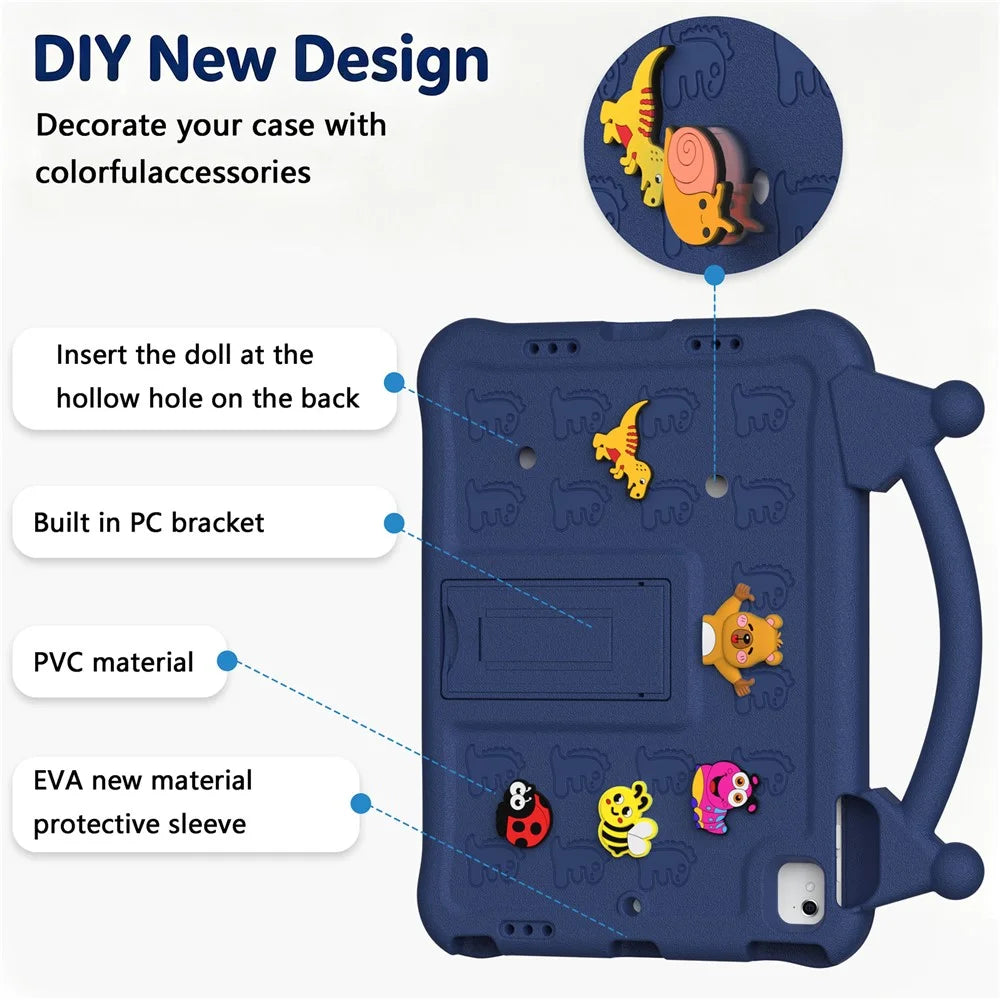 Cartoon EVA Tablet Case for iPad 9.7-inch (2018) / (2017) / (2016) / Air 2 / Air (2013) , Kickstand Kid-Friendly Shockproof Cover - Navy Blue - 5