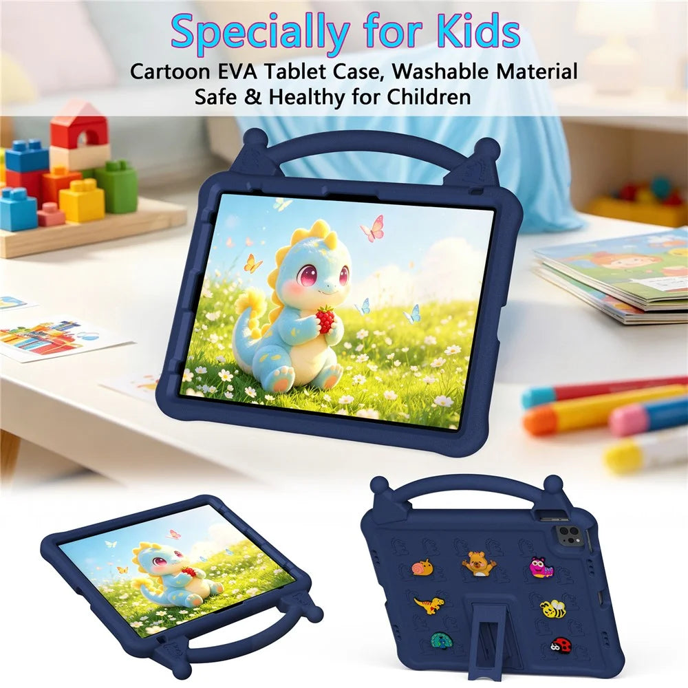 Cartoon EVA Tablet Case for iPad Air 13 (2026) / (2025) / (2024) / iPad Pro 13 (2025) / (2024) / iPad Pro 12.9 (2022) / (2021) / (2020) / (2018) , Kickstand Kid-Friendly Shockproof Cover - Navy Blue - 2