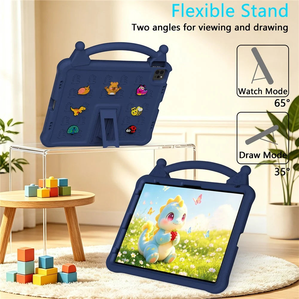 Cartoon EVA Tablet Case for iPad Air 13 (2026) / (2025) / (2024) / iPad Pro 13 (2025) / (2024) / iPad Pro 12.9 (2022) / (2021) / (2020) / (2018) , Kickstand Kid-Friendly Shockproof Cover - Navy Blue - 3