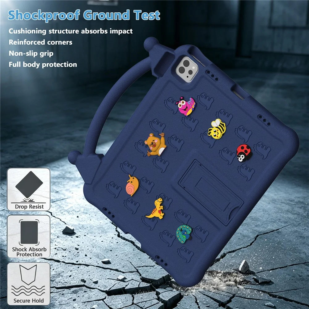 Cartoon EVA Tablet Case for iPad Air 13 (2026) / (2025) / (2024) / iPad Pro 13 (2025) / (2024) / iPad Pro 12.9 (2022) / (2021) / (2020) / (2018) , Kickstand Kid-Friendly Shockproof Cover - Navy Blue - 4