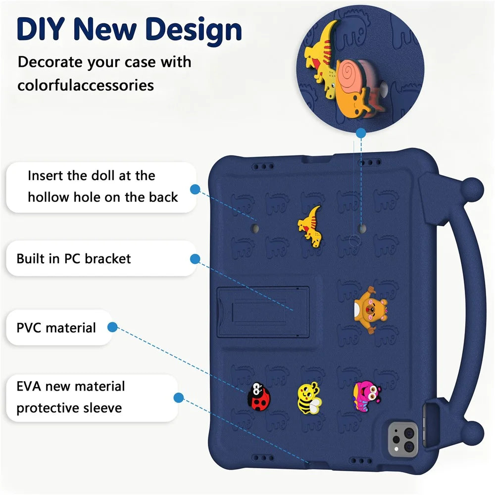 Cartoon EVA Tablet Case for iPad Air 13 (2026) / (2025) / (2024) / iPad Pro 13 (2025) / (2024) / iPad Pro 12.9 (2022) / (2021) / (2020) / (2018) , Kickstand Kid-Friendly Shockproof Cover - Navy Blue - 5
