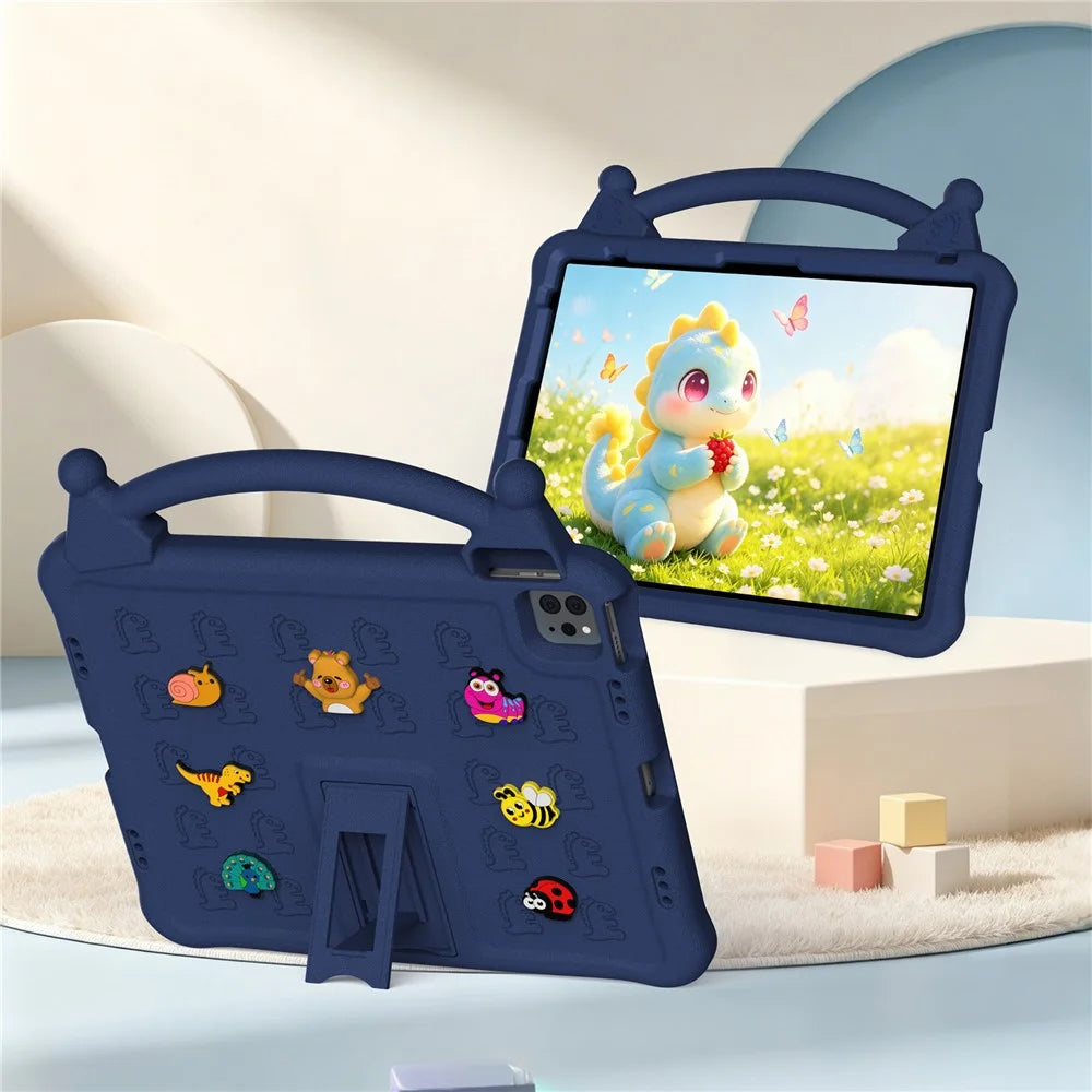 Cartoon EVA Tablet Case for iPad Air 13 (2026) / (2025) / (2024) / iPad Pro 13 (2025) / (2024) / iPad Pro 12.9 (2022) / (2021) / (2020) / (2018) , Kickstand Kid-Friendly Shockproof Cover - Navy Blue - 7