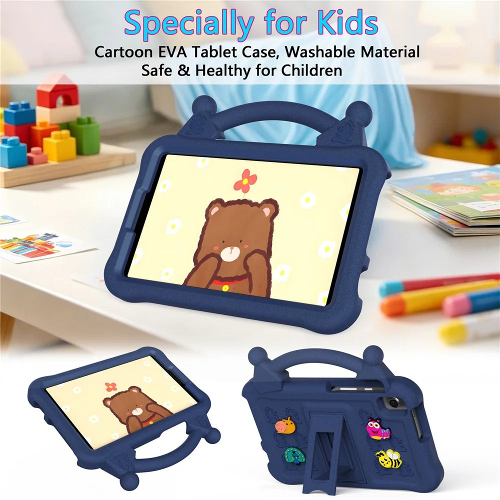 Cartoon EVA Tablet Case for Samsung Galaxy Tab A11 / Tab A9 / Tab A7 Lite 8.7-inch / Tab A 8.0 (2019) / Tab A 8.0 (2019) SM-T290 (Wi-Fi) / Lenovo Tab K9 , Kickstand Kid-Friendly Shockproof Cover - Navy Blue - 2