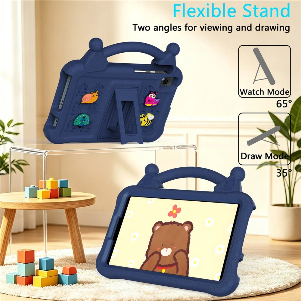 Cartoon EVA Tablet Case for Samsung Galaxy Tab A11 / Tab A9 / Tab A7 Lite 8.7-inch / Tab A 8.0 (2019) / Tab A 8.0 (2019) SM-T290 (Wi-Fi) / Lenovo Tab K9 , Kickstand Kid-Friendly Shockproof Cover - Navy Blue - 3