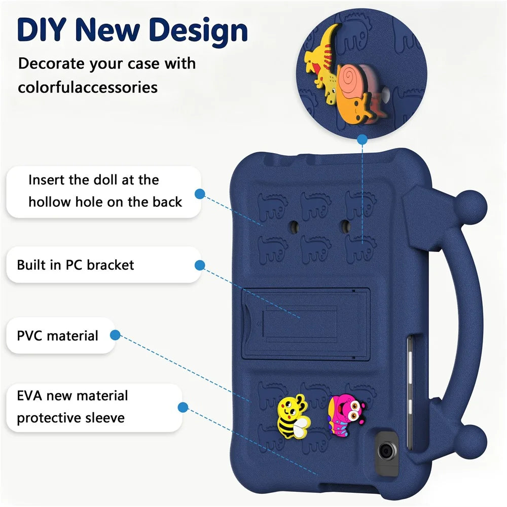 Cartoon EVA Tablet Case for Samsung Galaxy Tab A11 / Tab A9 / Tab A7 Lite 8.7-inch / Tab A 8.0 (2019) / Tab A 8.0 (2019) SM-T290 (Wi-Fi) / Lenovo Tab K9 , Kickstand Kid-Friendly Shockproof Cover - Navy Blue - 5
