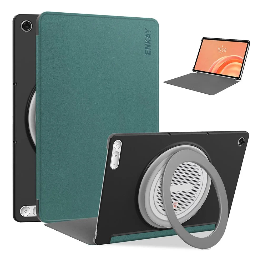 ENKAY HAT PRINCE for Lenovo Tab Plus Gen 2 Protective Case Leather + PC Shockproof Stand Tablet Cover - Blackish Green - 1