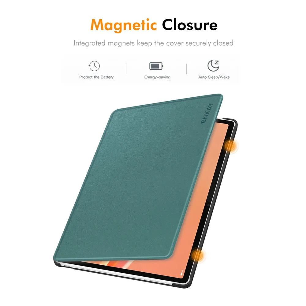 ENKAY HAT PRINCE for Lenovo Tab Plus Gen 2 Protective Case Leather + PC Shockproof Stand Tablet Cover - Blackish Green - 4