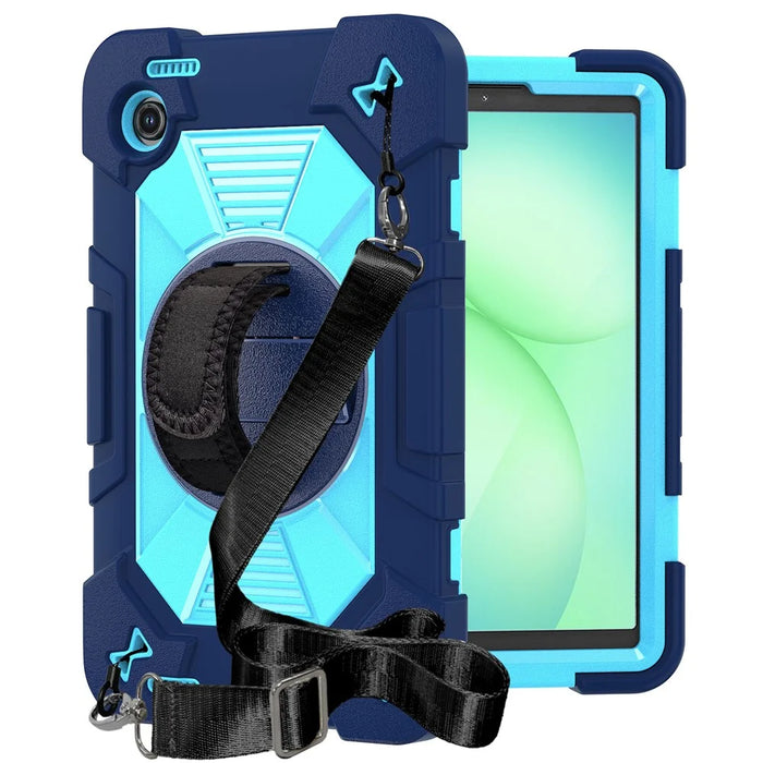 For Samsung Galaxy Tab A11 / Tab A9 Case Kickstand PC + Silicone Shockproof Cover with Hand Strap / Shoulder Strap - Navy Blue+Sky Blue - 2