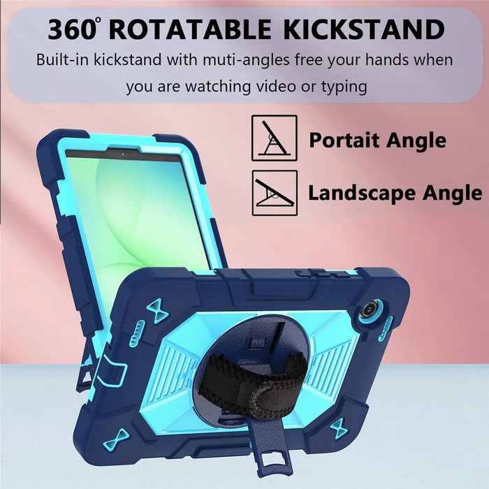 For Samsung Galaxy Tab A11 / Tab A9 Case Kickstand PC + Silicone Shockproof Cover with Hand Strap / Shoulder Strap - Navy Blue+Sky Blue - 4