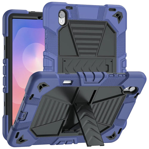 For Samsung Galaxy Tab S11 Tablet Case with Kickstand PC + Silicone Shockproof Protective Cover - Navy Blue+Black - 1