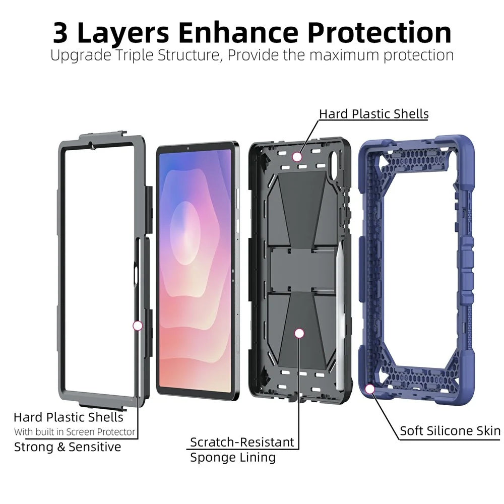 For Samsung Galaxy Tab S11 Tablet Case with Kickstand PC + Silicone Shockproof Protective Cover - Navy Blue+Black - 2
