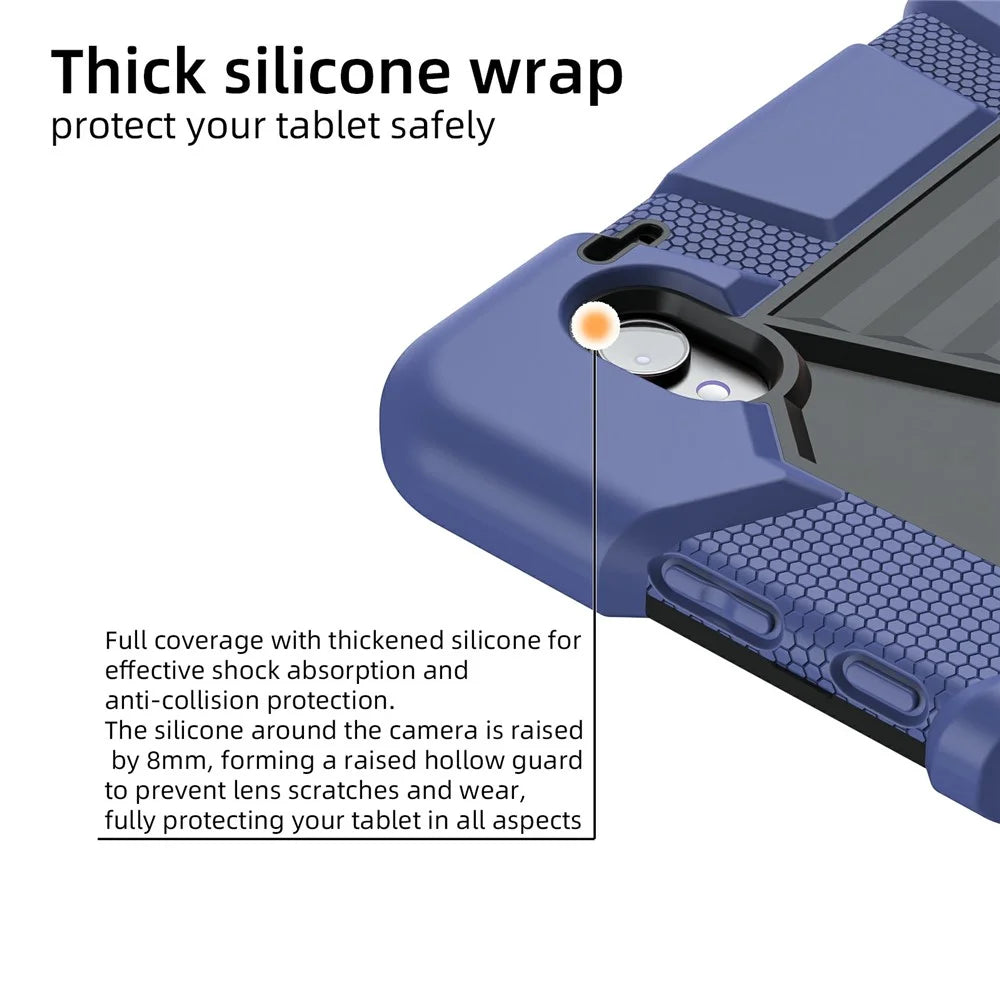 For Samsung Galaxy Tab S11 Tablet Case with Kickstand PC + Silicone Shockproof Protective Cover - Navy Blue+Black - 4