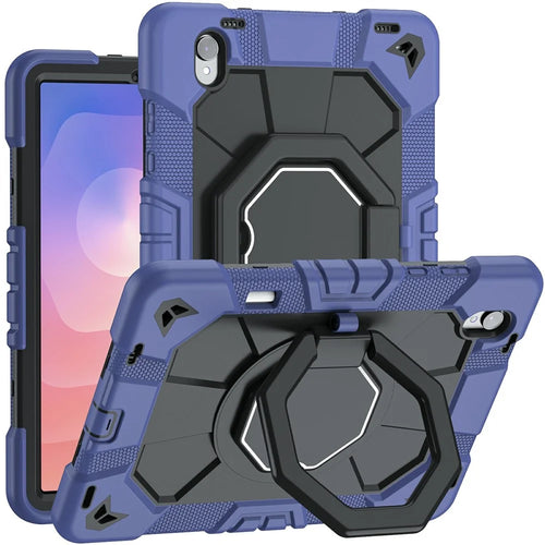 For Samsung Galaxy Tab S11 Case with Hand Grip Kickstand PC + Silicone Tablet Cover - Navy Blue+Black - 1