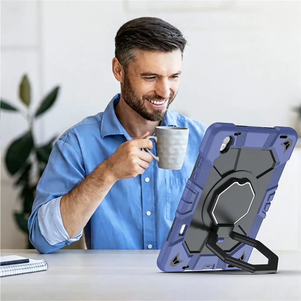 For Samsung Galaxy Tab S11 Case with Hand Grip Kickstand PC + Silicone Tablet Cover - Navy Blue+Black - 5
