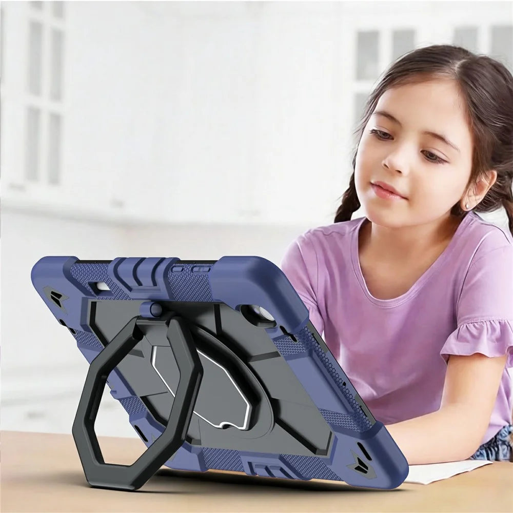 For Samsung Galaxy Tab S11 Case with Hand Grip Kickstand PC + Silicone Tablet Cover - Navy Blue+Black - 6