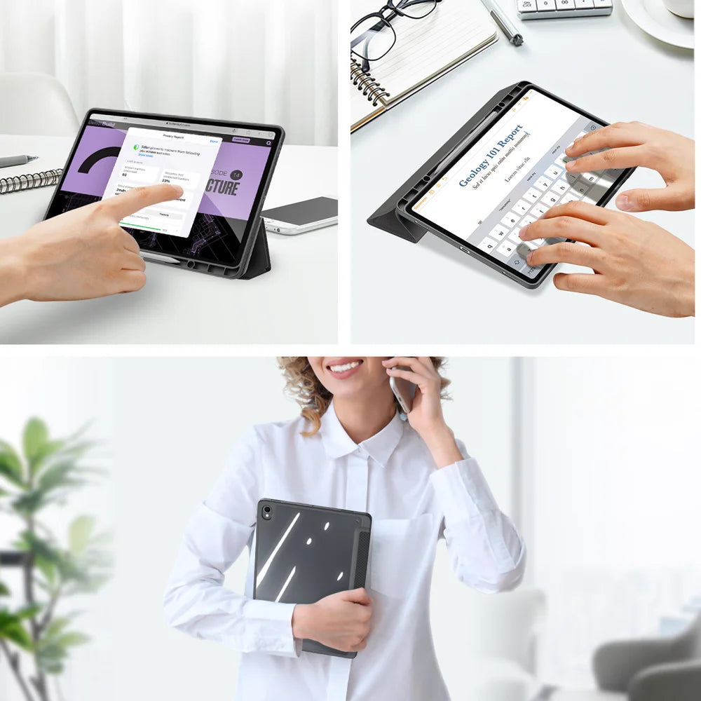 DUX DUCIS for Samsung Galaxy Tab S12+ Case  TOBY Series Tri-fold Stand PU Leather Tablet Cover - Black - 6