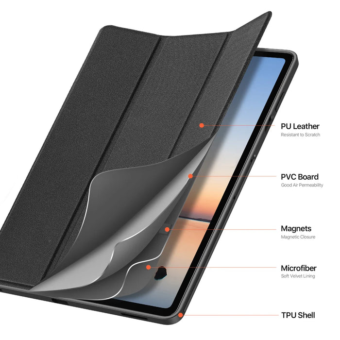 DUX DUCIS for Samsung Galaxy Tab S12+ Case  Domo Series Tri-fold Stand PU Leather Tablet Cover - Black - 6