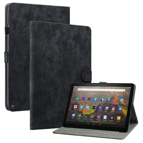 For Amazon Fire HD 10 (2021) / Fire HD 10 Plus (2021) Stand Card Holder Leather Tablet Case Cute Tiger Pattern Imprinted Shockproof Cover - Black - 1