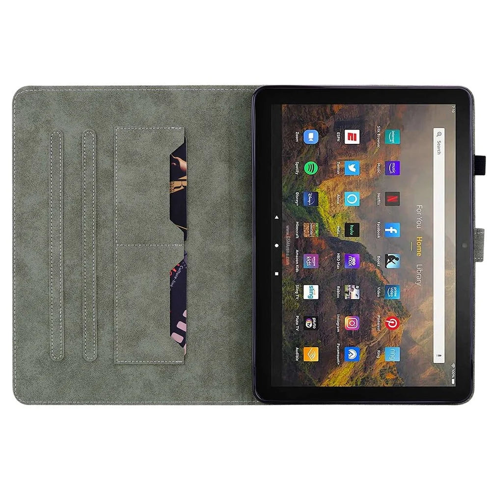For Amazon Fire HD 10 (2021) / Fire HD 10 Plus (2021) Stand Card Holder Leather Tablet Case Cute Tiger Pattern Imprinted Shockproof Cover - Black - 2