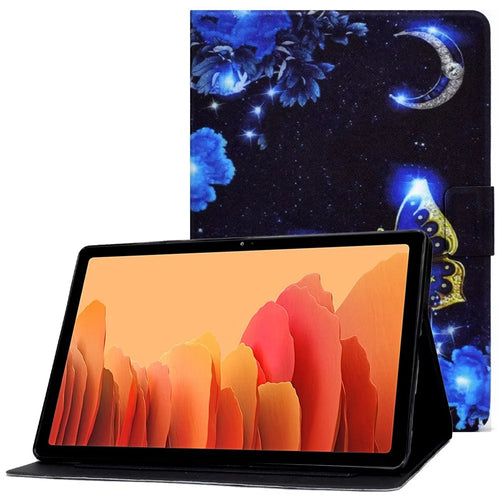 For Samsung Galaxy Tab A7 10.4 (2020) / (2022) T500 / T505 Pattern Printing PU Leather Shell Card Slots Stand Protective Cover - Blue Butterfly - 1