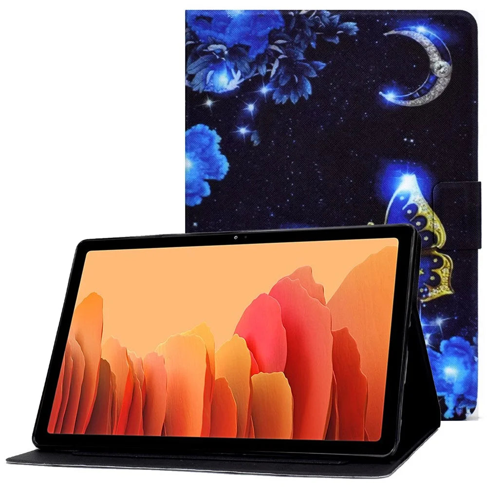 For Samsung Galaxy Tab A7 10.4 (2020) / (2022) T500 / T505 Pattern Printing PU Leather Shell Card Slots Stand Protective Cover - Blue Butterfly - 1
