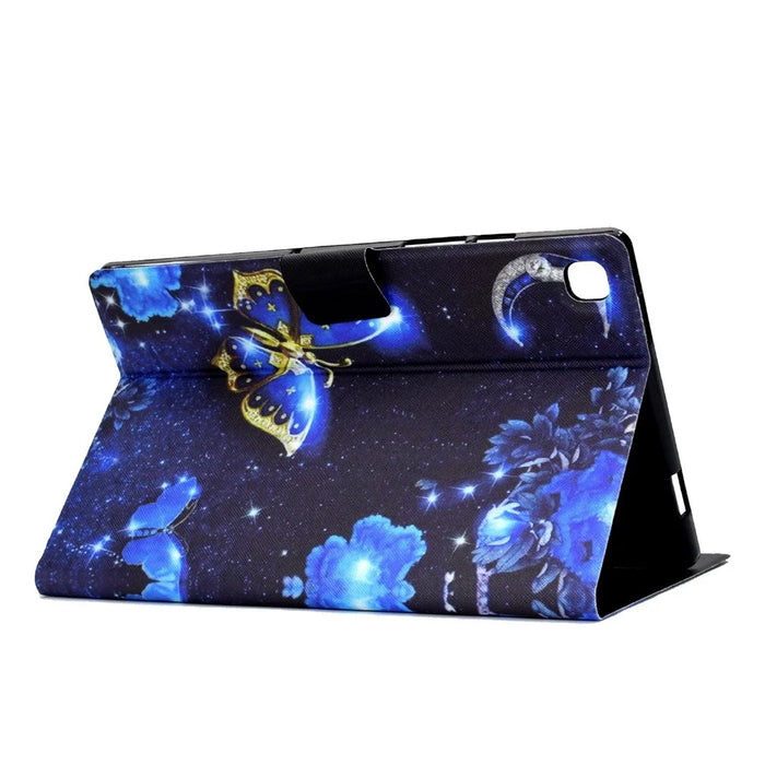 For Samsung Galaxy Tab A7 10.4 (2020) / (2022) T500 / T505 Pattern Printing PU Leather Shell Card Slots Stand Protective Cover - Blue Butterfly - 4