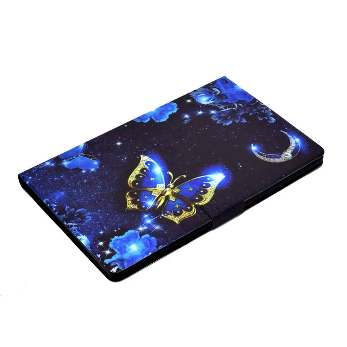 For Samsung Galaxy Tab A7 10.4 (2020) / (2022) T500 / T505 Pattern Printing PU Leather Shell Card Slots Stand Protective Cover - Blue Butterfly - 6