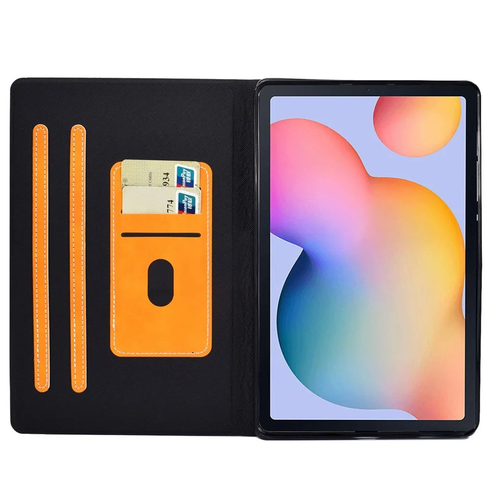 For Samsung Galaxy Tab S6 Lite (2020) P610 P615 / (2022) / (2024) PU Leather Card Holder Tablet Cover Adjustable Stand Magnetic Clasp Case - Orange - 2