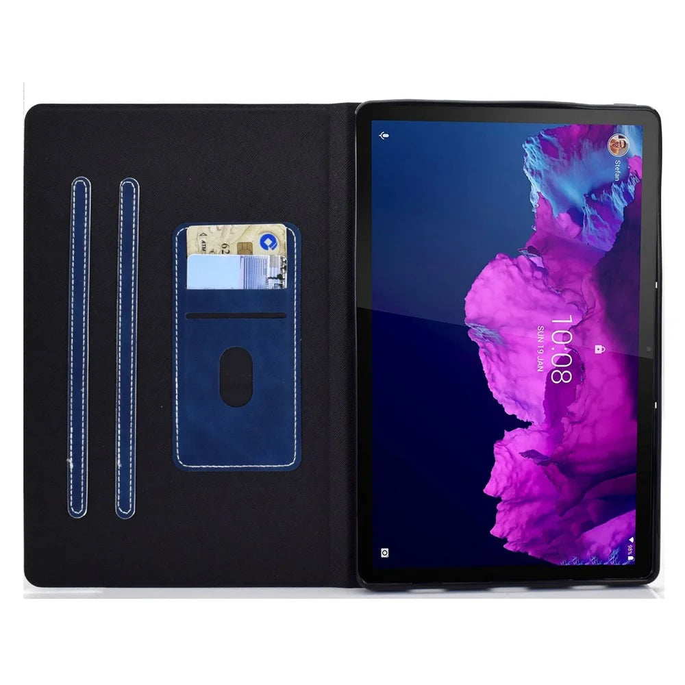 For Lenovo Tab P11 TB-J606F / Tab P11 5G  Card Holder Design Folio Flip Calf Textured Leather Tablet Case Magnetic Shockproof Cover with Stand - Blue - 2