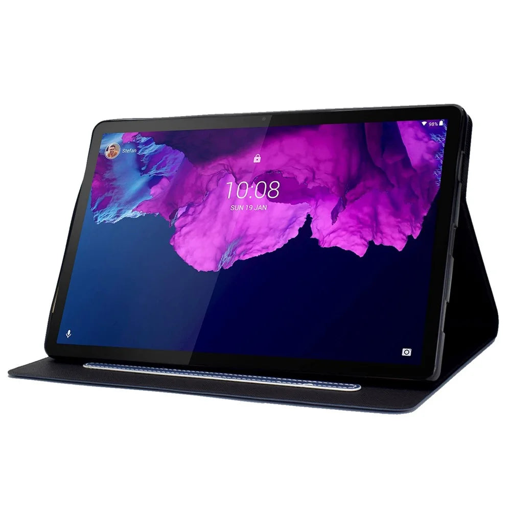 For Lenovo Tab P11 TB-J606F / Tab P11 5G  Card Holder Design Folio Flip Calf Textured Leather Tablet Case Magnetic Shockproof Cover with Stand - Blue - 3