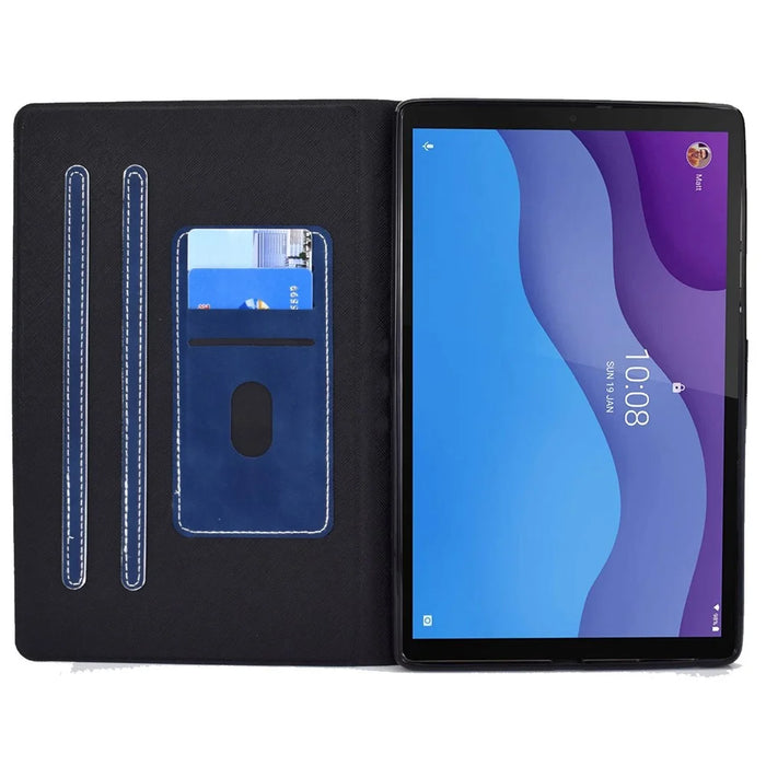 For Lenovo Tab M10 HD Gen 2 X306X Folio Flip Anti-scratch Calf Textured Leather Tablet Case Card Holder Stand Feature Magnetic Protector - Blue - 2