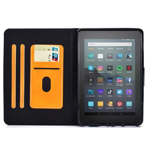 For Amazon Fire 7 (2022) PU Leather Card Holder Tablet Cover Full Protection Case with Stand - Orange - 2