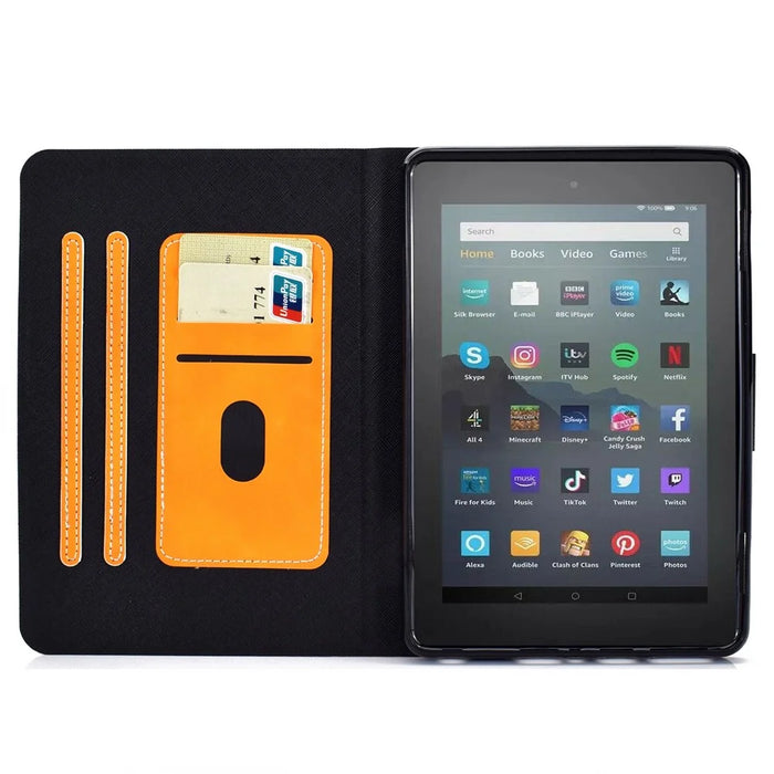 For Amazon Fire 7 (2022) PU Leather Card Holder Tablet Cover Full Protection Case with Stand - Orange - 2