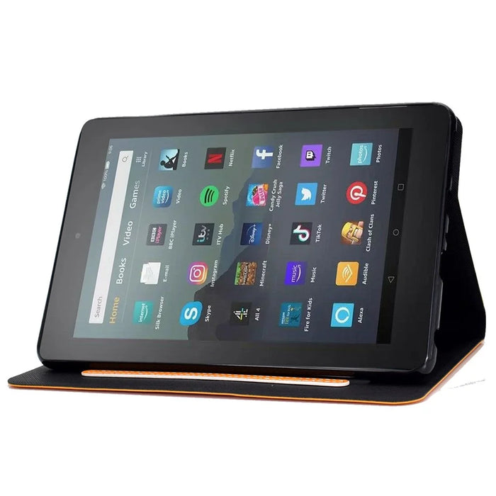 For Amazon Fire 7 (2022) PU Leather Card Holder Tablet Cover Full Protection Case with Stand - Orange - 3