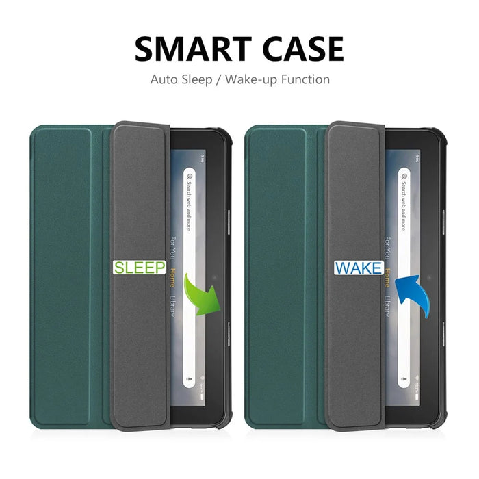 ENKAY HAT PRINCE For Amazon Fire 7 (2022) Tri-fold Stand Tablet Case Auto Wake / Sleep Function PU Leather + PC Protective Cover - Blackish Green - 7