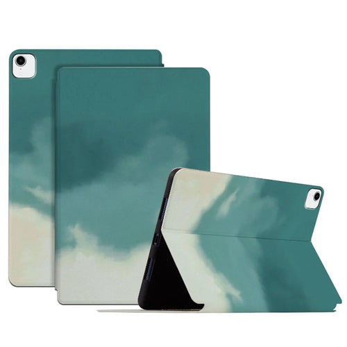 For iPad Pro 11 inch (2018) / (2020) / (2021) / (2022) Watercolor Pattern Protective Cover Anti-fall Scratch-Resistnt PU Leather Tablet Case with Stand and Auto Wake  /  Sleep - Green - 1